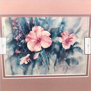 Vtg 13x11 Framed Matted Art Print Pink Floral Wall Picture Huibert Van Drimmelen